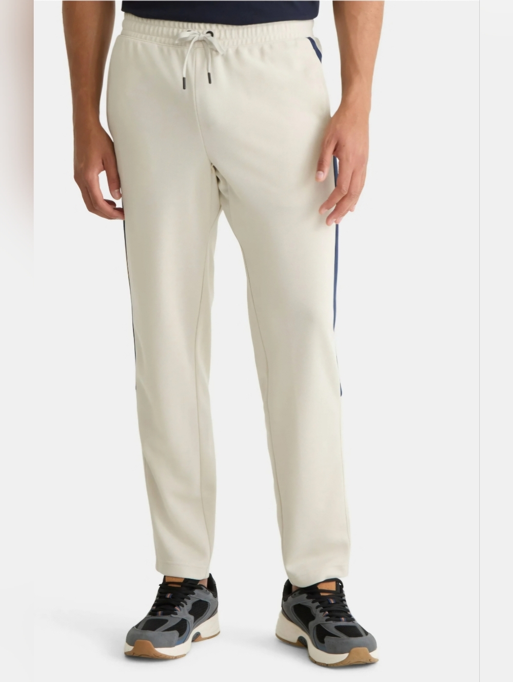 Athletic Works Men’s Track Pants Joggers Beige Blue Stripe Active Fit 28x30 NWT